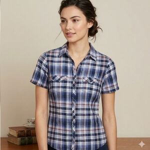 Eddie Bauer Blue and Red Plaid Button-Down Shirt